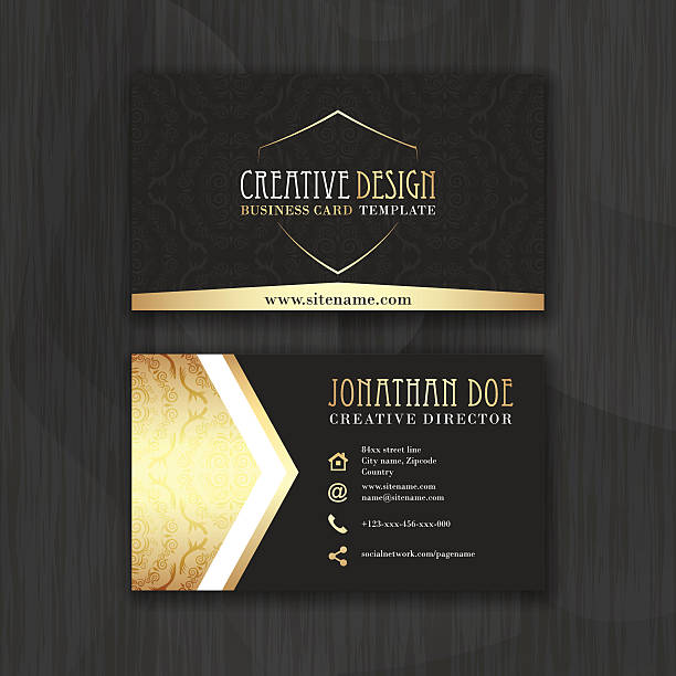 Gold and black horizontal business card template. Gold and black horizontal business card template. Design for personal or business use with front and back side. Vector illustration. black and gold business cards stock illustrations