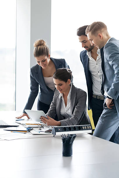 istock Business people watchingpresentation on tablet 502257896