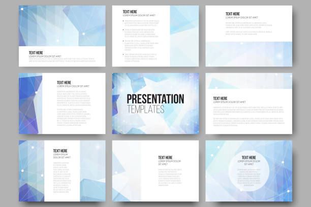 Set of 9 vector templates for presentation slides. Colorful graphic Set of 9 vector templates for presentation slides. Colorful graphic design, abstract vector background. powerpoint template background stock illustrations
