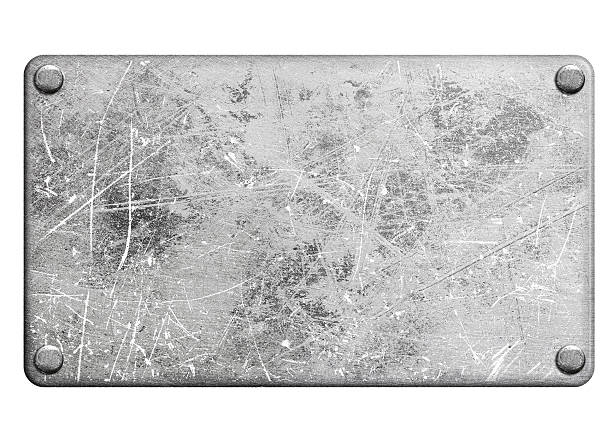 Scratched metal plate Metal plate isolated on white background rivet texture stock pictures, royalty-free photos & images