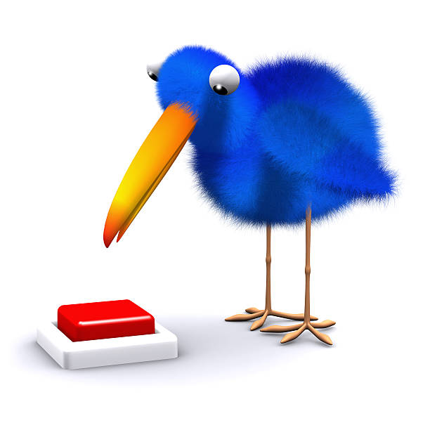 istock 3d Bluebird wants to push the red button 502273499