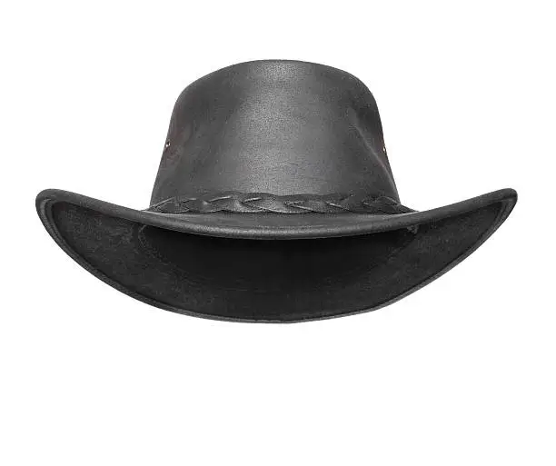 Black leather australian hat with space for your funny face.