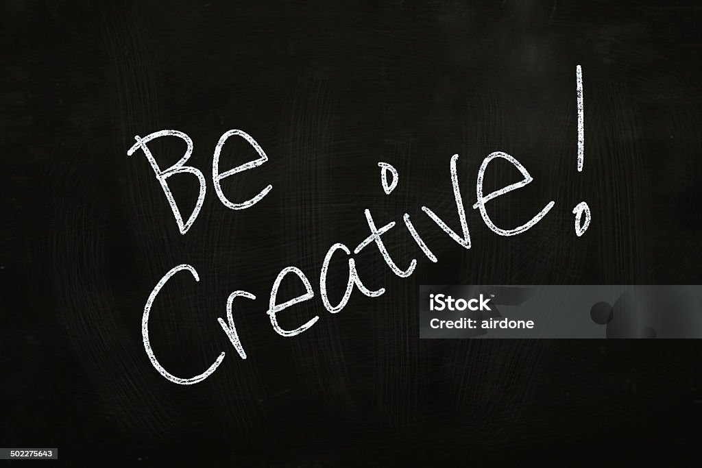 Be Creative Be Creative Lettering, written with Chalk on Blackboard Chalk - Art Equipment Stock Photo