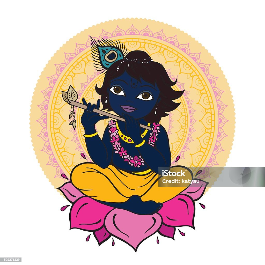 Hindu God Krishna. Hindu God Krishna. Vector hand drawn illustration. Art stock vector