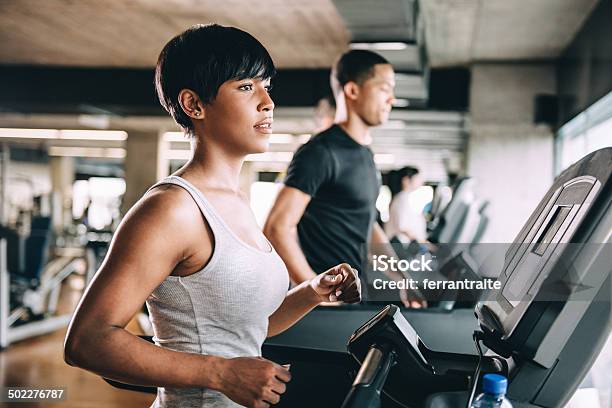 Diverse People Running On Treadmill Stock Photo - Download Image Now - Treadmill, Gym, School Gymnasium
