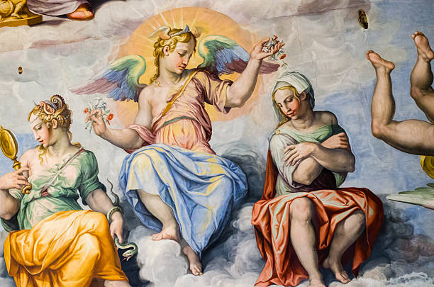 Angel in Frescoes in the dome of Brunelleschi Painting inside Brunelleschi cupola, Florence duomo, Tuscany. filippo brunelleschi stock pictures, royalty-free photos & images