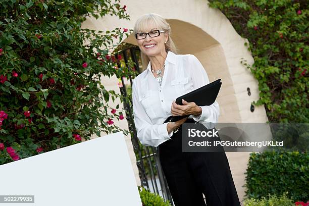 Happy Real Estate Agent Working Stock Photo - Download Image Now - 60-69 Years, 65-69 Years, Active Seniors