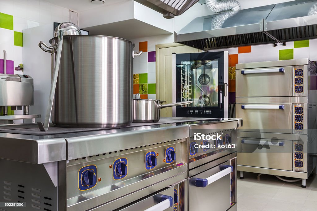 kitchen interior in child care New kitchen in kindergarten Kitchen Stock Photo