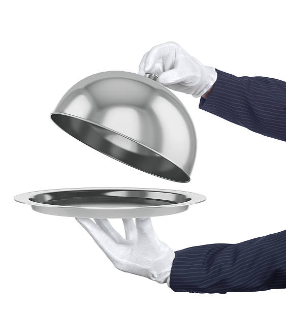 istock Restaurant cloche with open lid. 502283516
