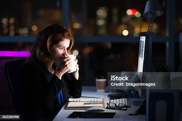 Working Overtime Stock Photo - Download Image Now - Coffee - Drink, Night, Women