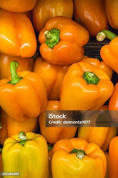 Fresh Orange Peppers From Market Stock Photo - Download Image Now - Yellow, 2015, Agriculture