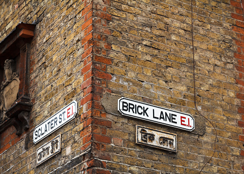 Brick Lane street sign in East End, London, UK