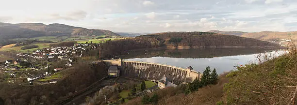 edersee dam germany in the winter panoramic view