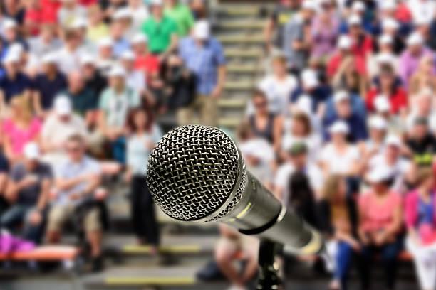 istock Microphone ready on stand, all set for concert to begin 502289812