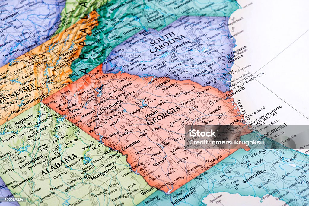 Map of Georgia State Map of Georgia State in USA. Detail from the World Map. Georgia - US State Stock Photo