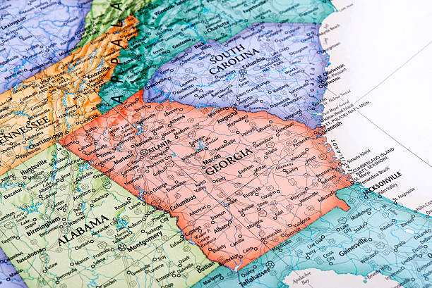 Map of Georgia State Map of Georgia State in USA. Detail from the World Map. georgia country photos stock pictures, royalty-free photos & images