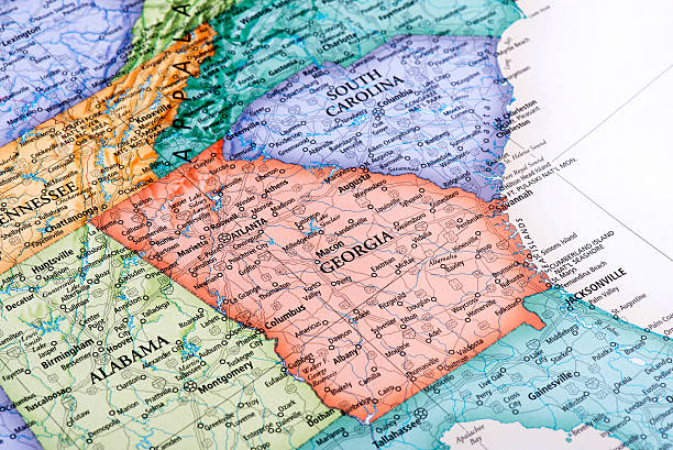 Map of Georgia State Map of Georgia State in USA. Detail from the World Map. georgia us state stock pictures, royalty-free photos & images