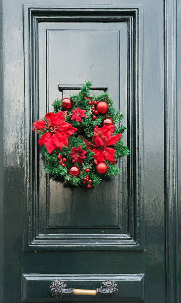 istock Front door with Christmas decorations 502291122