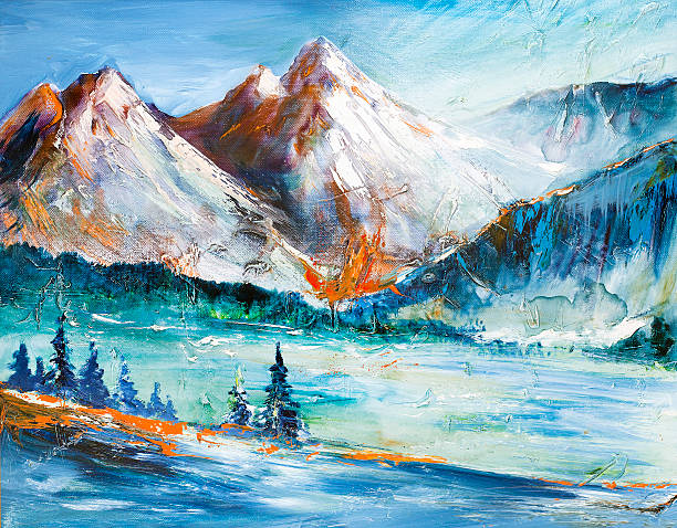 заснеженных горах - palette knife painting stock illustrations