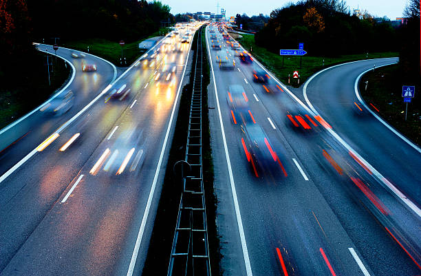 cars driving with high speed on german Autobahn stock photo