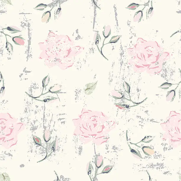 Vector illustration of grungy floral seamless pattern