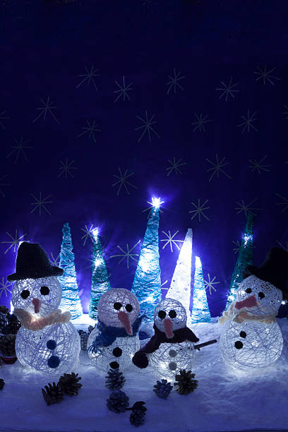 istock Xmas decorations crafts snow scenary illuminated snowmen and tre 502296896
