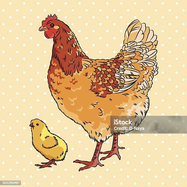 Realistic Broody Chicken And Baby Chick Side View Stock Illustration - Download Image Now - Animal, Animal Body Part, Animal Egg