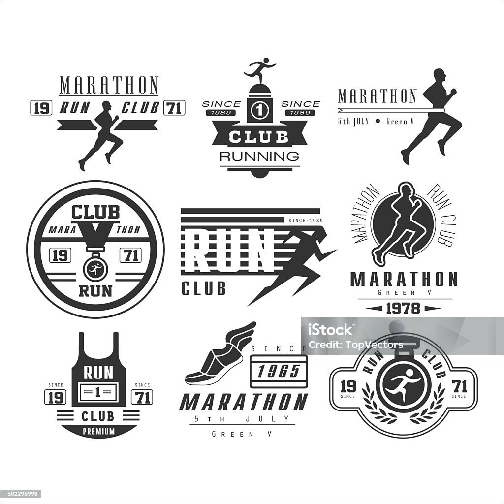 Correr emblems club, las etiquetas y elementos de diseño de vectores - arte vectorial de Maratón libre de derechos