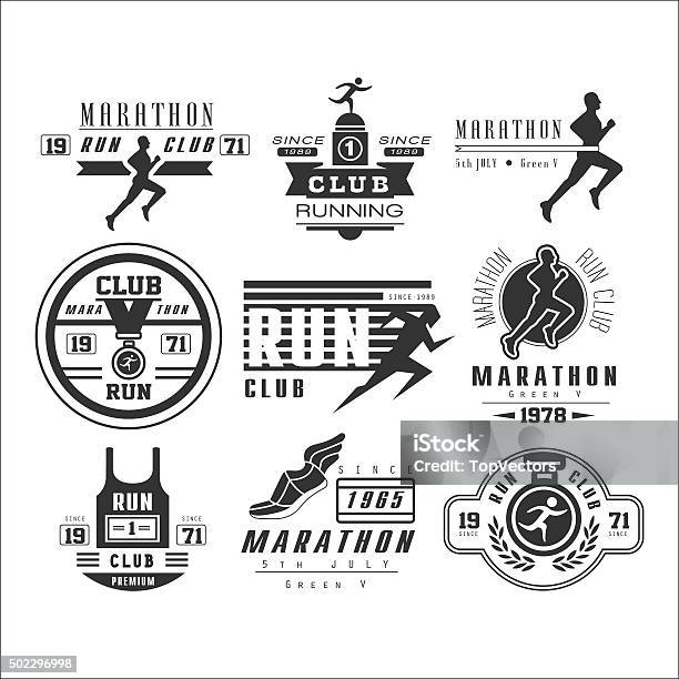 Ilustración de Correr Emblems Club Las Etiquetas Y Elementos De Diseño De Vectores y más Vectores Libres de Derechos de Maratón