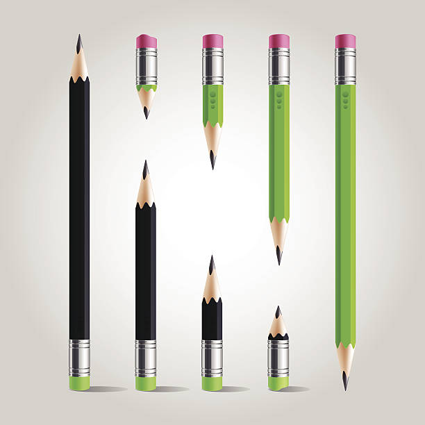 короткие и длинные карандаш набор - pencil green small short stock illustrations