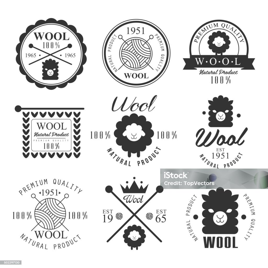 Wool Works Label Wool Labels And Elements Stickers Emblems Natural Wool Products Stock ...