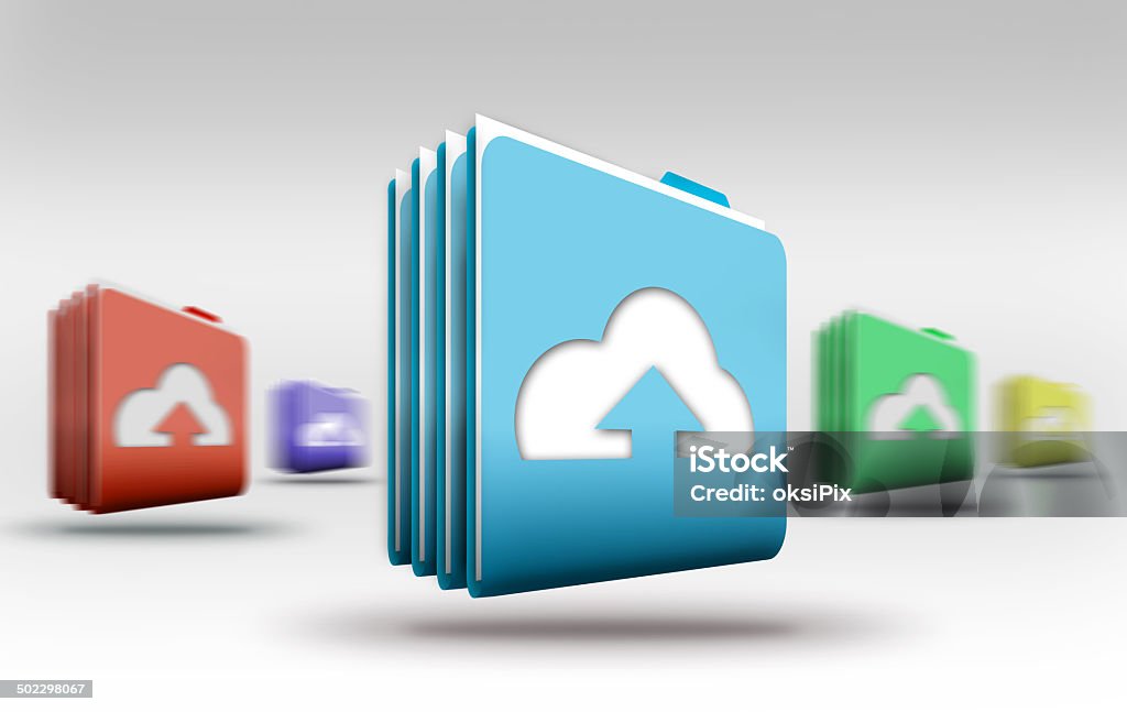 Cloud storage Digital isolated image of folders with cloud upload icon Archives Stock Photo