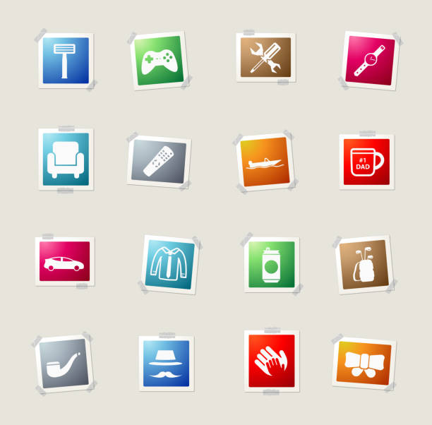 ilustraciones, imágenes clip art, dibujos animados e iconos de stock de los padres día simplemente iconos - vector gamepad greeting card color image