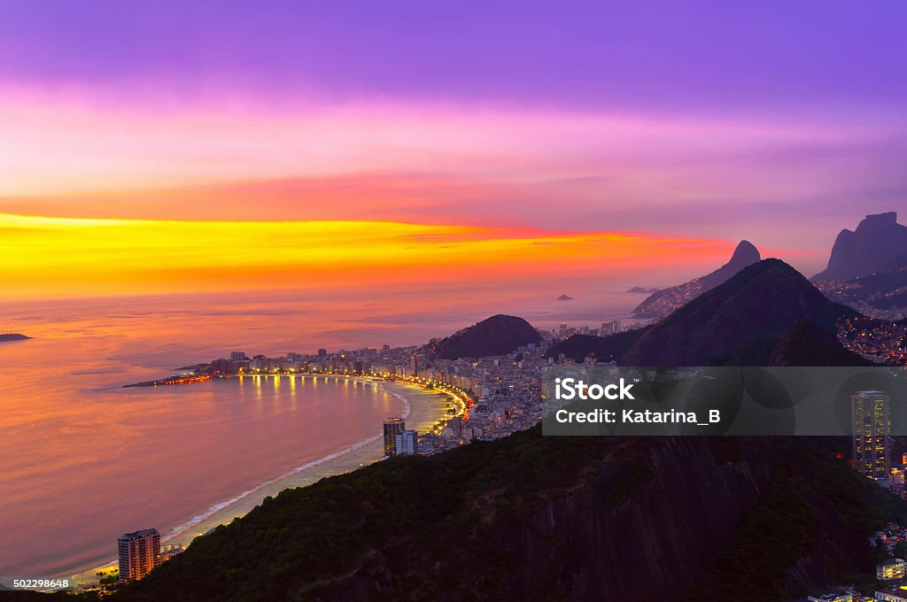 Night view of Copacabana beach in Rio de Janeiro Night view of Copacabana beach in Rio de Janeiro. Brazil 2015 Stock Photo