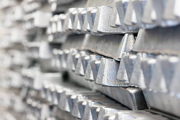 Stack of Aluminum ingots. stock photo