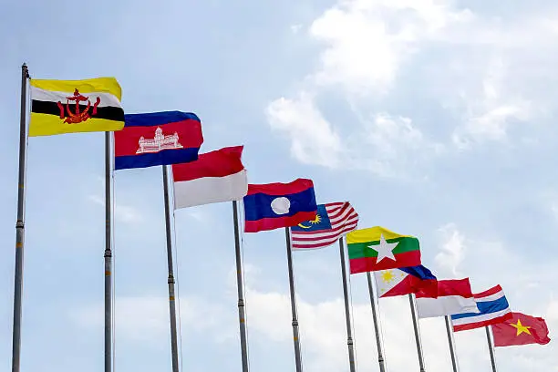 Vector illustration of National flags of countries member of AEC (ASEAN economic community