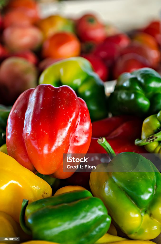 Miscellaneous colored peppers peppers for sale at the vegetable market Agriculture Stock Photo