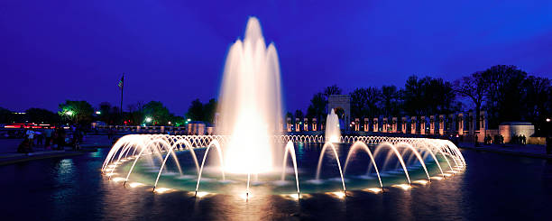 istock World War II memorial fountain panorama, Washington DC 502303627