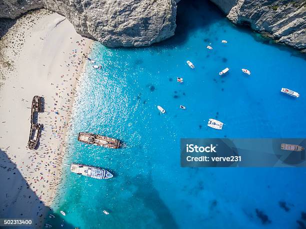 Aerial View Of Navagio Beach In Zakynthos Navagio B Stock Photo - Download Image Now