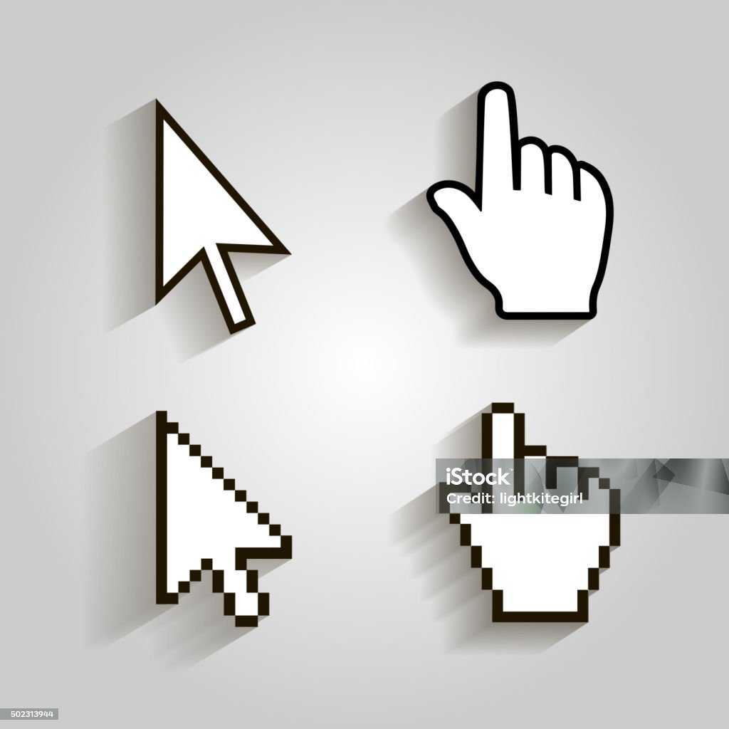 Pixel cursors icons mouse hand arrow. Vector Illstration Pixel cursors icons mouse hand arrow . Vector Illstration Mouse Pointer stock vector