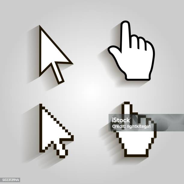 Pixel Cursors Icons Mouse Hand Arrow Vector Illstration Stock Illustration - Download Image Now