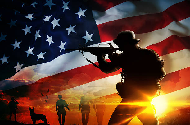 istock Silhouette of soldier at sunset 502314710