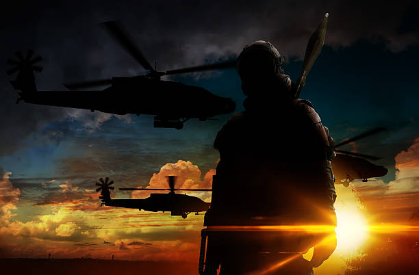 istock Silhouette of soldier at sunset 502314874