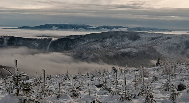 istock winter Beskids mountains panorama with misty 502314894