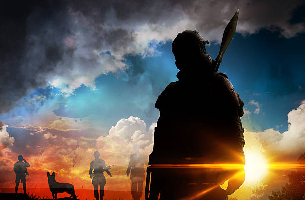 istock Silhouette of soldier at sunset 502314930
