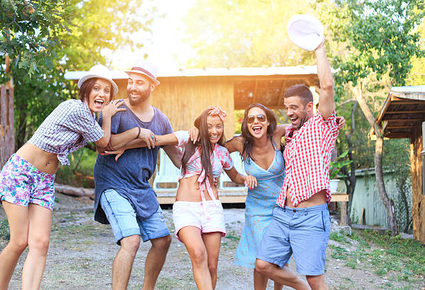 istock Friends having fun in front of veranda 502316088