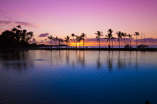 Beautiful sunset on Hawaiian beach, Big Island