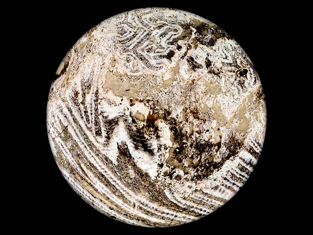 istock Barren rock planet with striated geologic formations 502318632