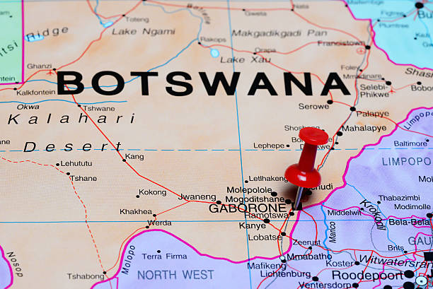 istock Gaborone pinned on a map of Africa 502320296