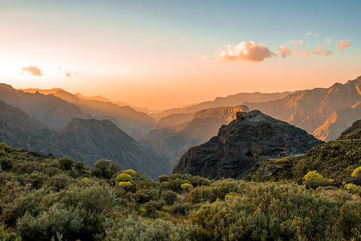 Beaitiful mountains on western part of Gran Canaria island on the sunset